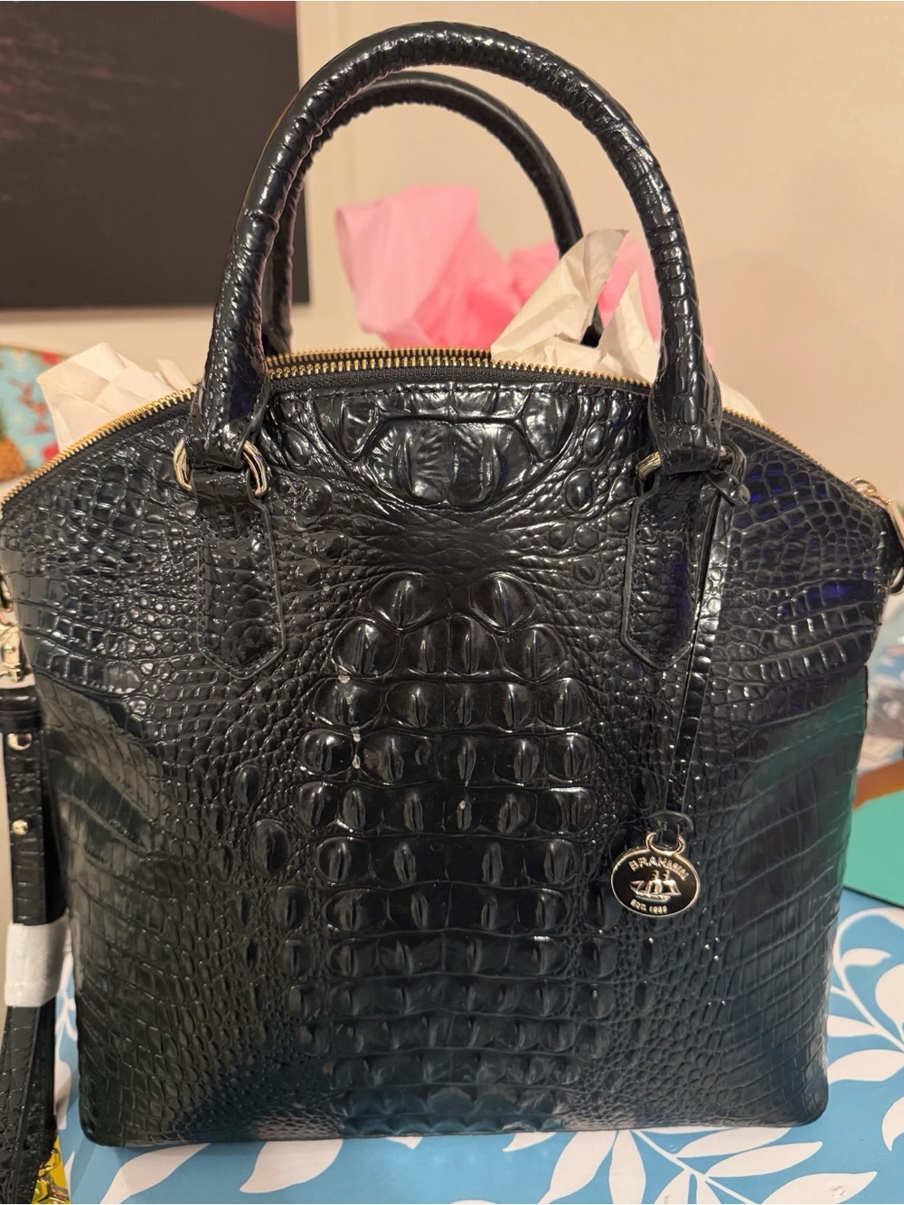 Brand New ! Brahmin Black Croc-Embossed Duxbury Satchel- Never Used - Picture 2 of 6